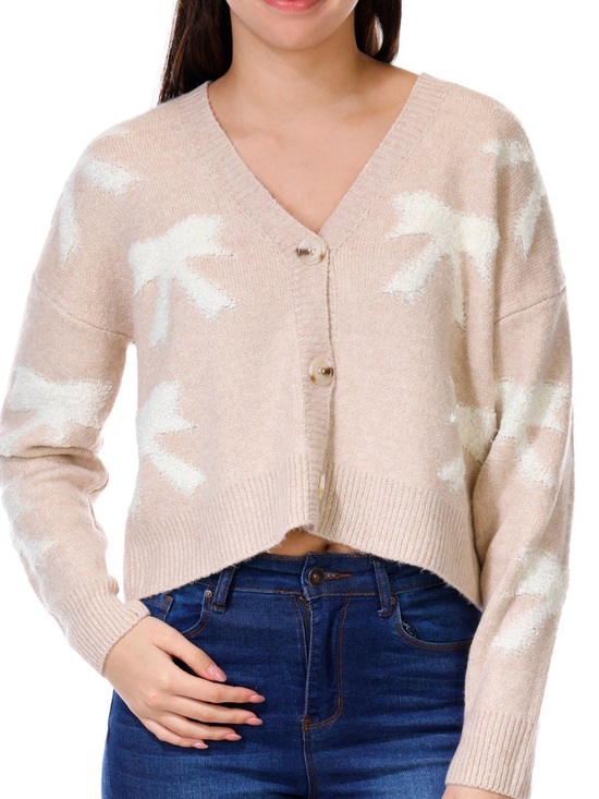 No Comment Sweaters - NWT No Comment Juniors Long Sleeve Bow Motif Cardigan
